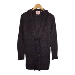 Y2k Juicy Couture Cardigan Sweater Wool Cashmere Cable Knit Ruffle Button Medium